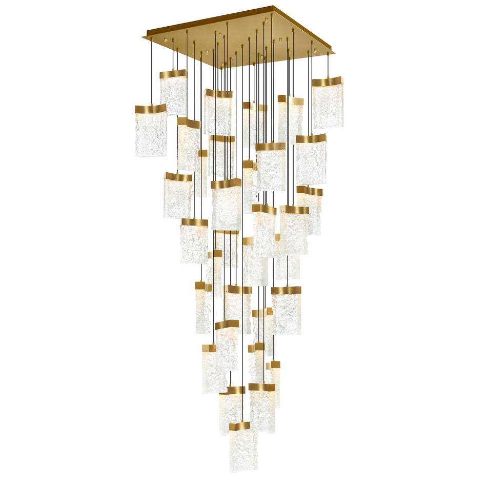 Lava Integrated LED 36in Brass Chandelier with Handcrafted Glass
