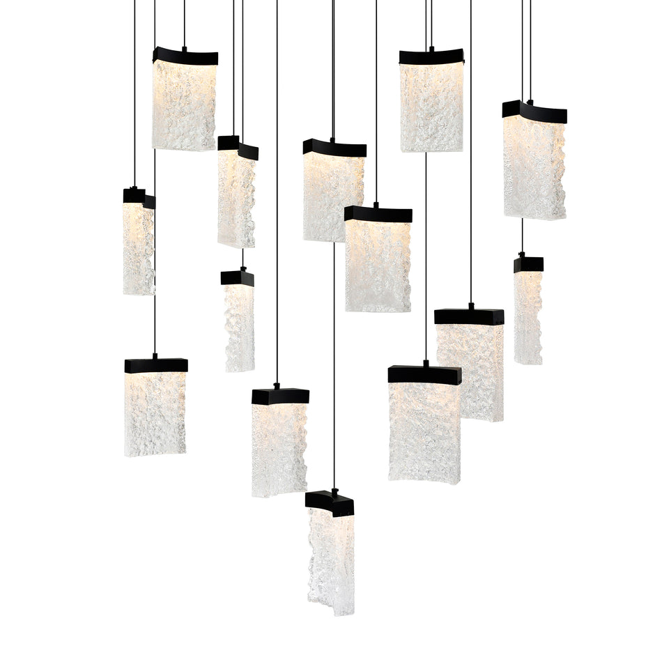 Lava Integrated LED 48in Black Chandelier with Handcrafted Glass by CWI