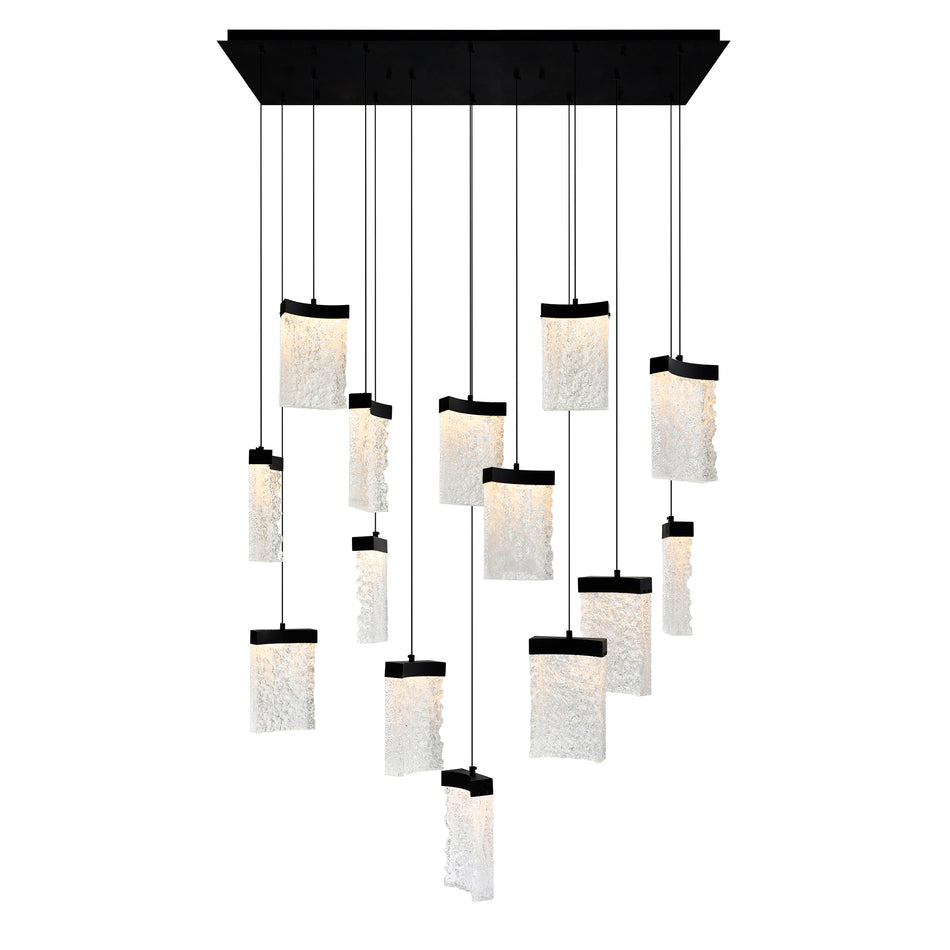 Lava Integrated LED 48in Black Chandelier with Handcrafted Glass