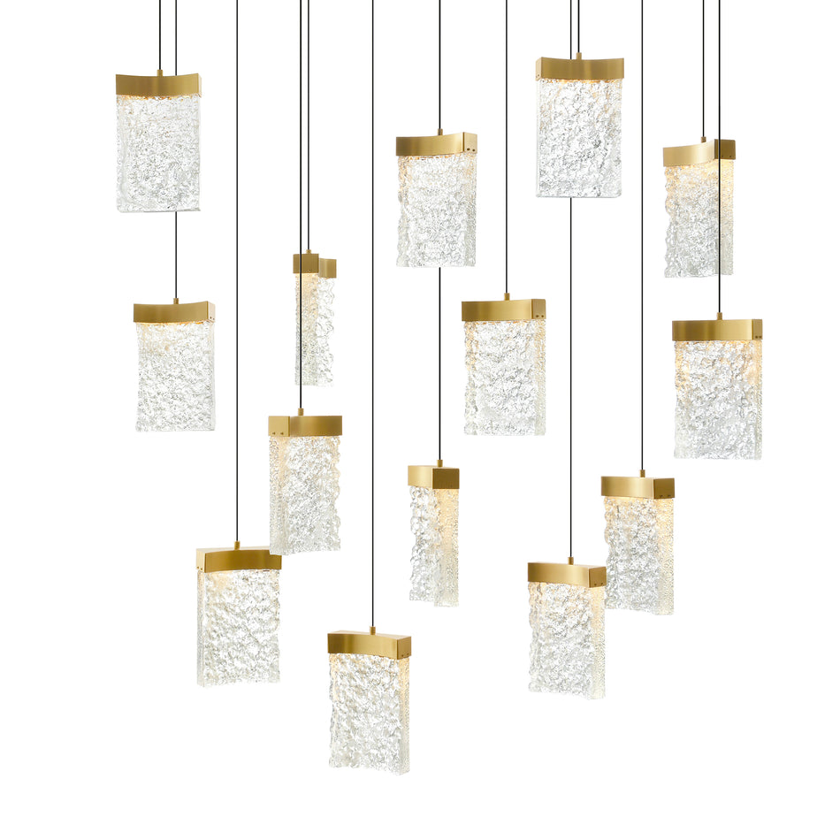 Lava Integrated LED 48in Brass Chandelier with Handcrafted Glass by CWI