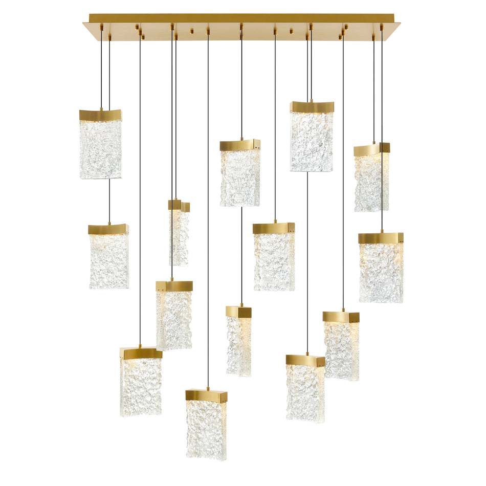 Lava Integrated LED 48in Brass Chandelier with Handcrafted Glass