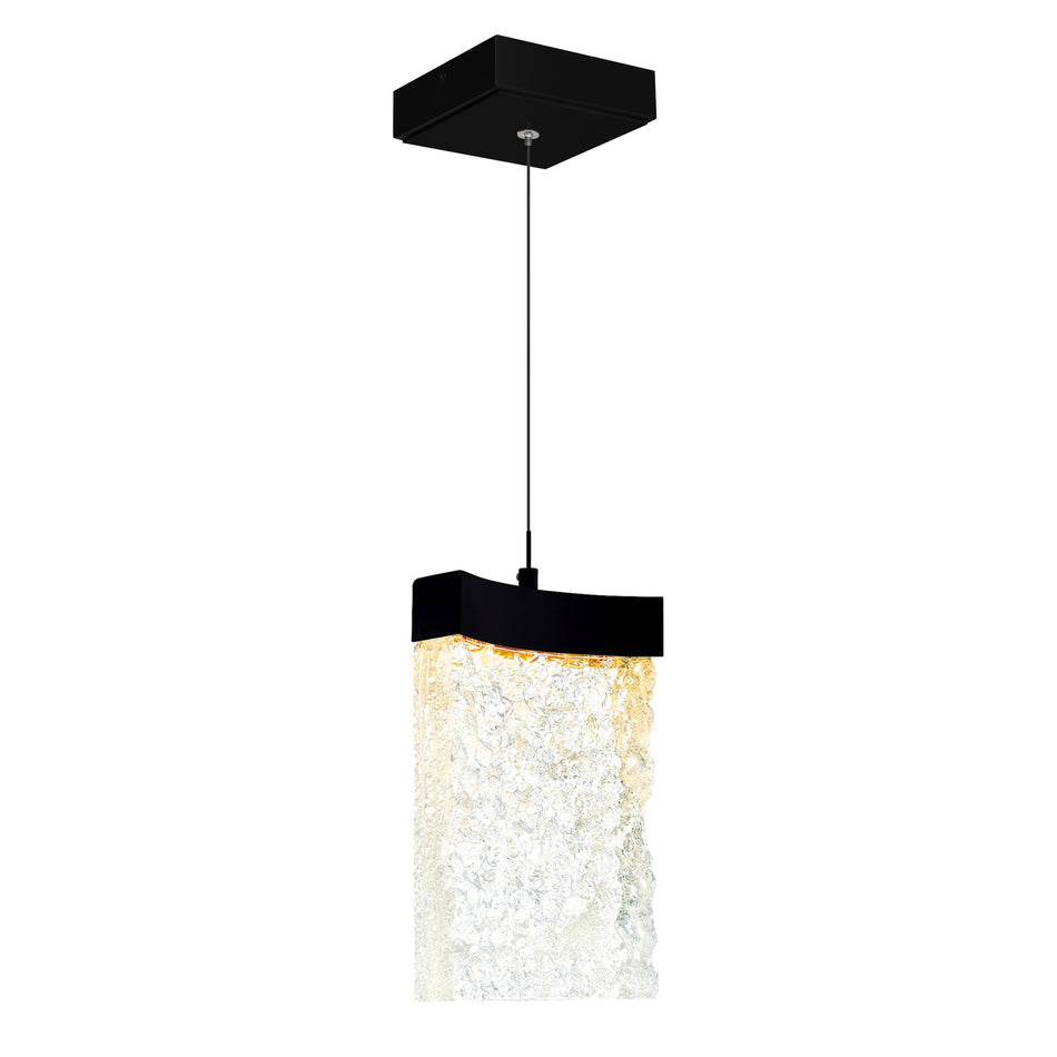 Lava Integrated LED 6in Black Mini Pendant with Handcrafted Glass