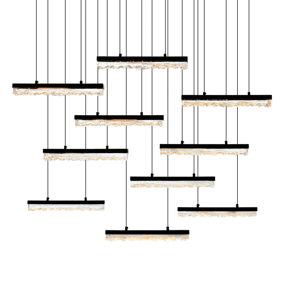 Stagger Integrated LED 48in Black Chandelier with Handcrafted Glass by CWI