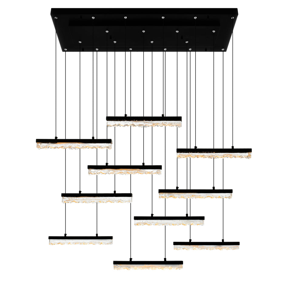 Stagger Integrated LED 48in Black Chandelier with Handcrafted Glass