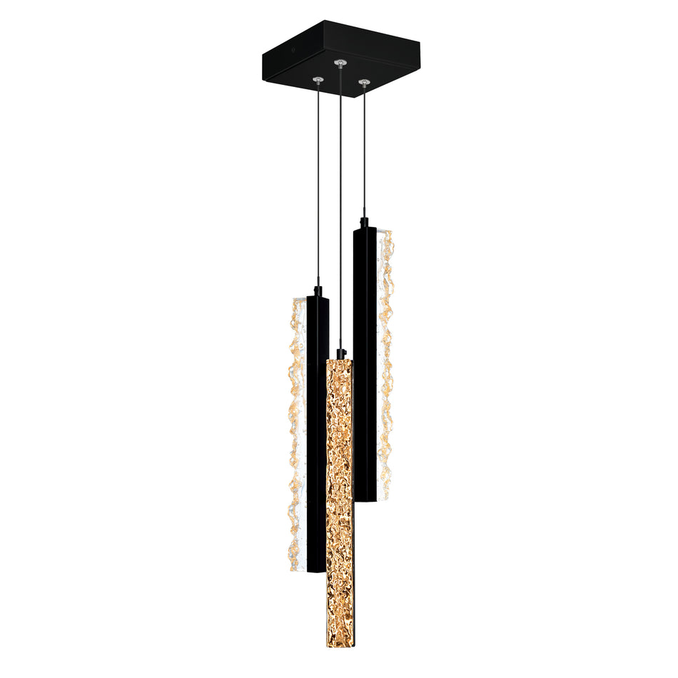 Stagger Integrated LED 6in Black Mini Pendant with Handcrafted Glass
