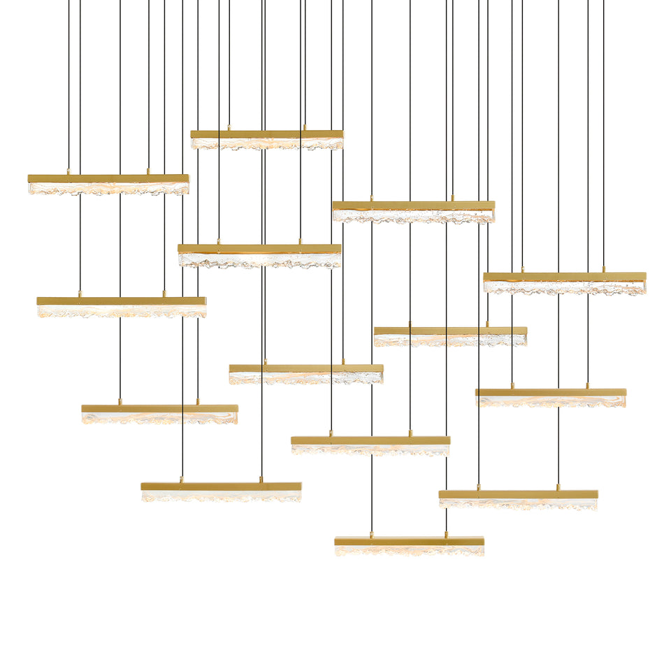 Stagger Integrated LED 60in Brass Chandelier with Handcrafted Glass by CWI