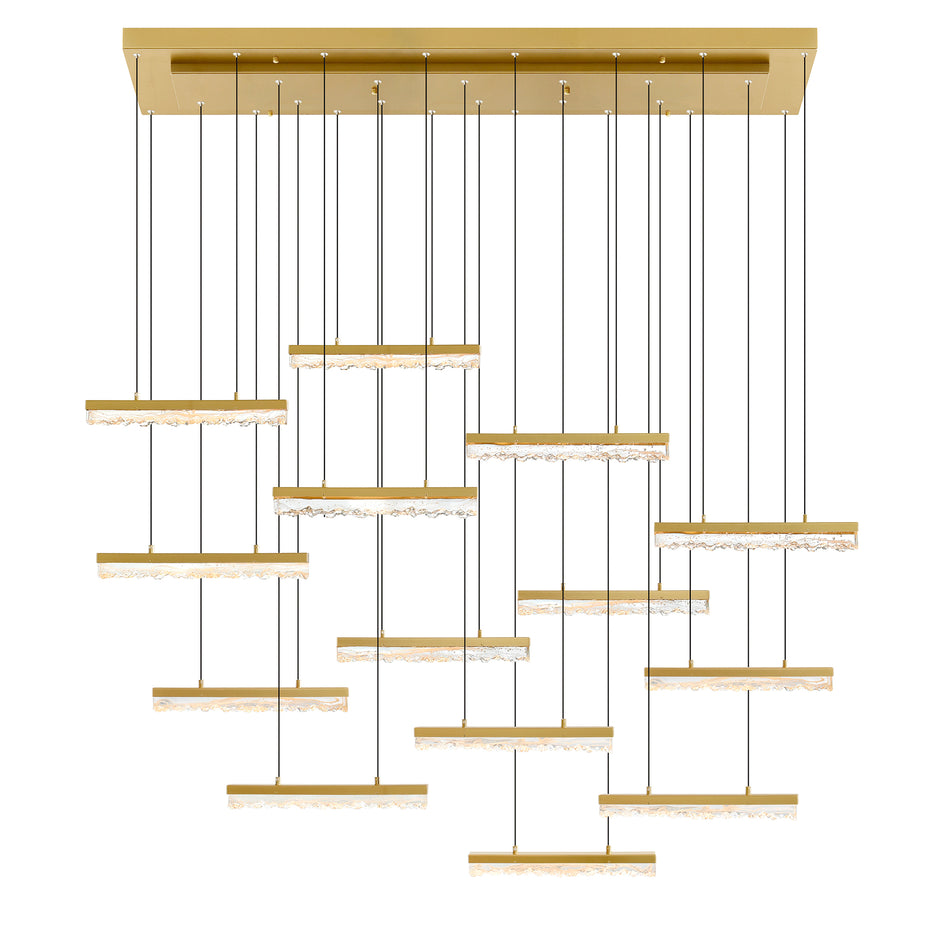 Stagger Integrated LED 60in Brass Chandelier with Handcrafted Glass