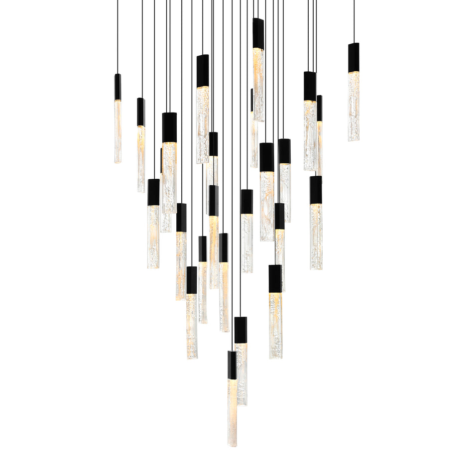 Greta Integrated LED 28in Black Chandelier with Handcrafted Glass by CWI