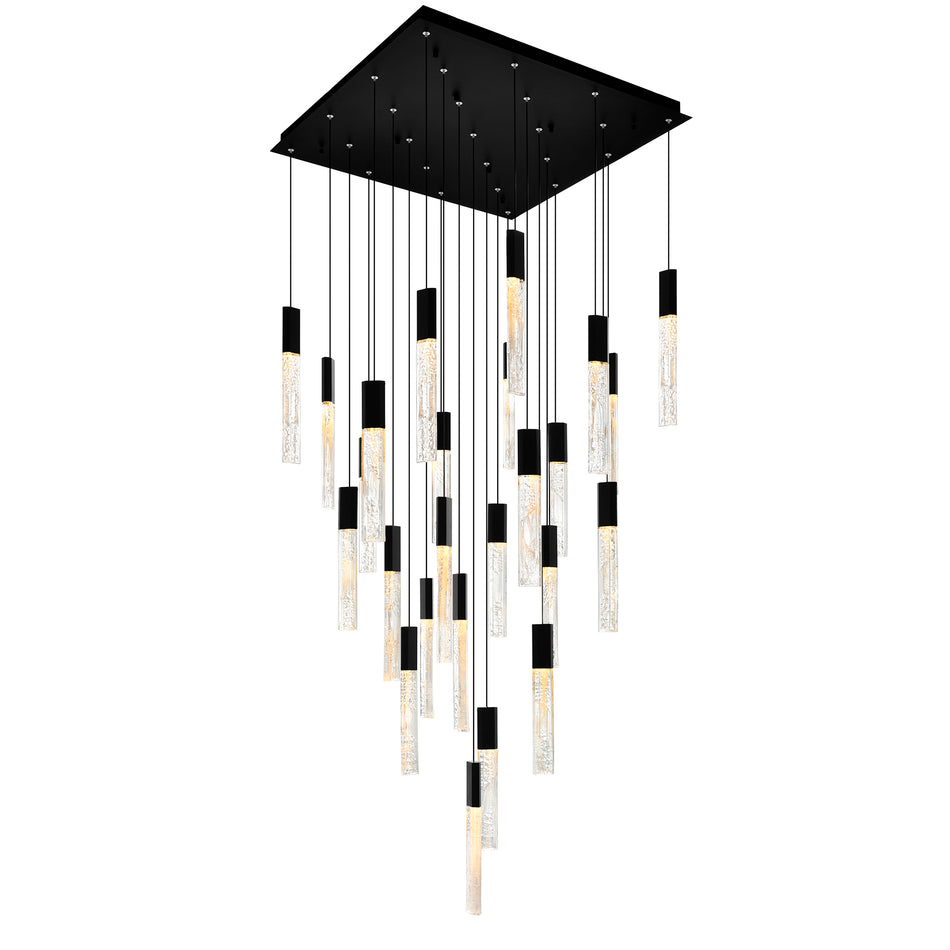 Greta Integrated LED 28in Black Chandelier with Handcrafted Glass