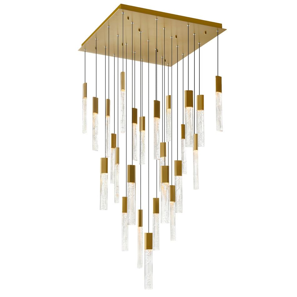 Greta Integrated LED 28in Brass Chandelier with Handcrafted Glass