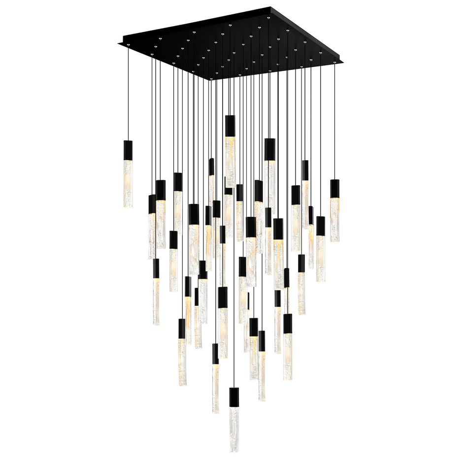 Greta Integrated LED 36in Black Chandelier with Handcrafted Glass