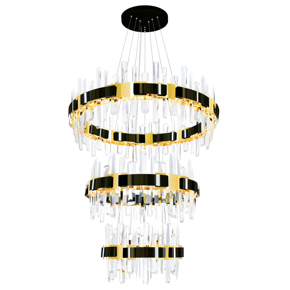 Aya 3-Tier Integrated LED 32in Pearl Black Chandelier by CWI