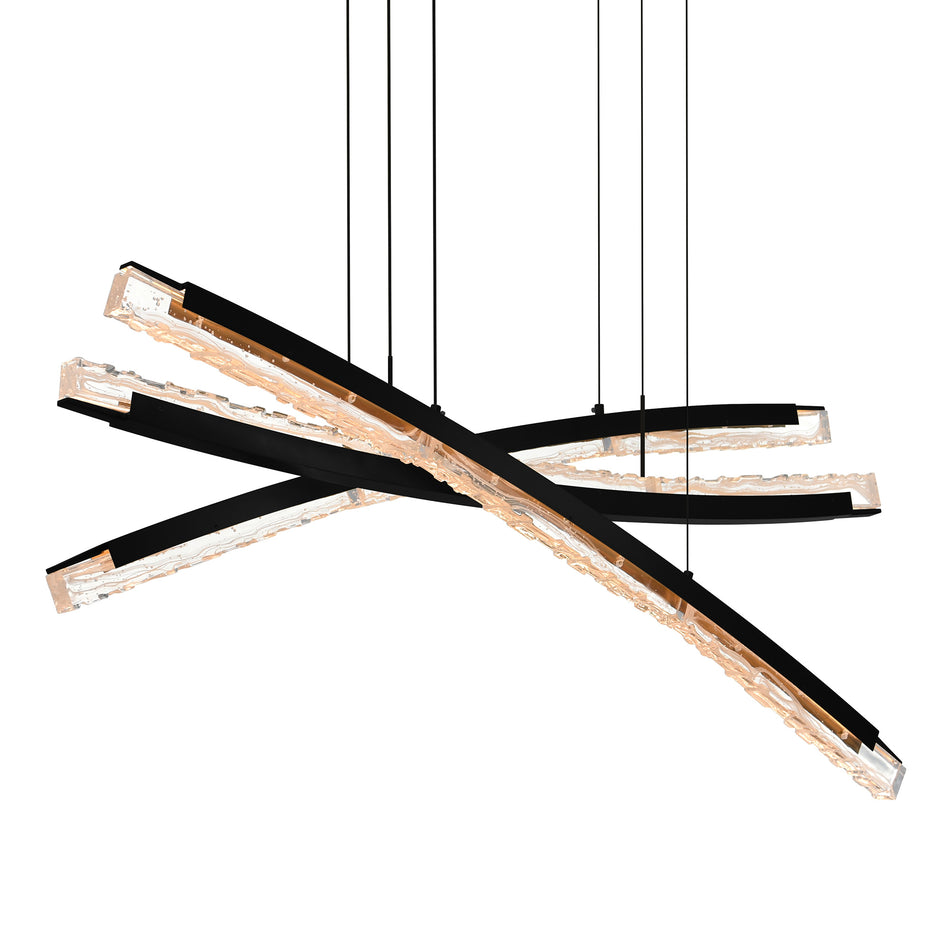 Saber Integrated LED 50in Black Chandelier with Handcrafted Glass by CWI