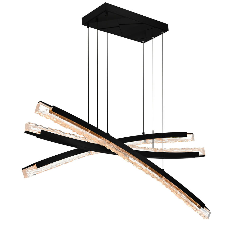 Saber Integrated LED 50in Black Chandelier with Handcrafted Glass