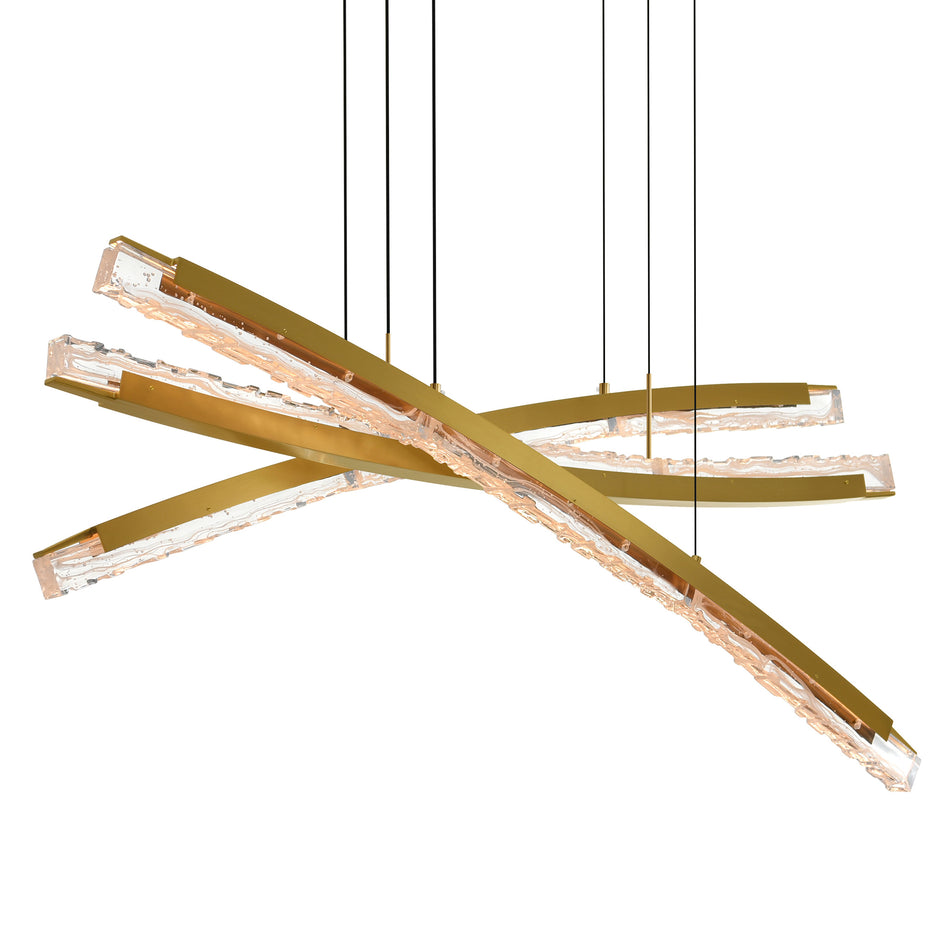 Saber Integrated LED 50in Brass Chandelier with Handcrafted Glass by CWI