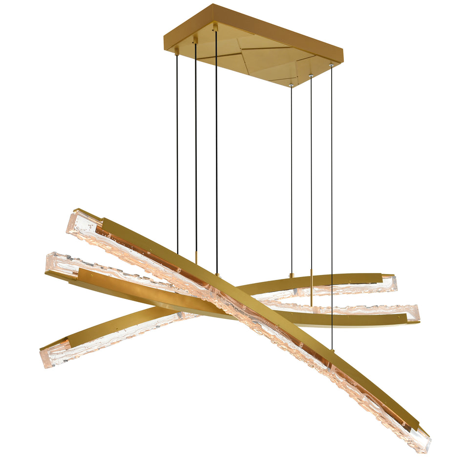 Saber Integrated LED 50in Brass Chandelier with Handcrafted Glass