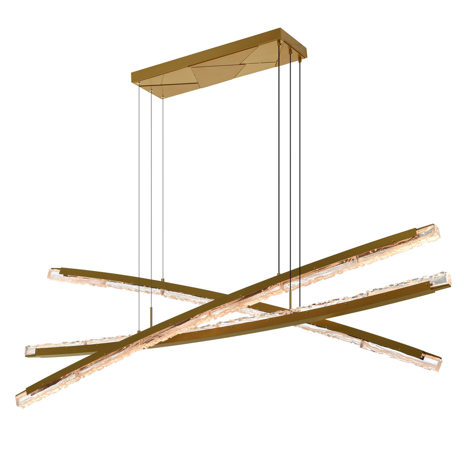 Saber Integrated LED 70in Brass Chandelier with Handcrafted Glass