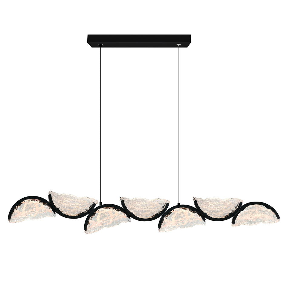 Moon Integrated LED 54in Black Chandelier with Handcrafted Glass