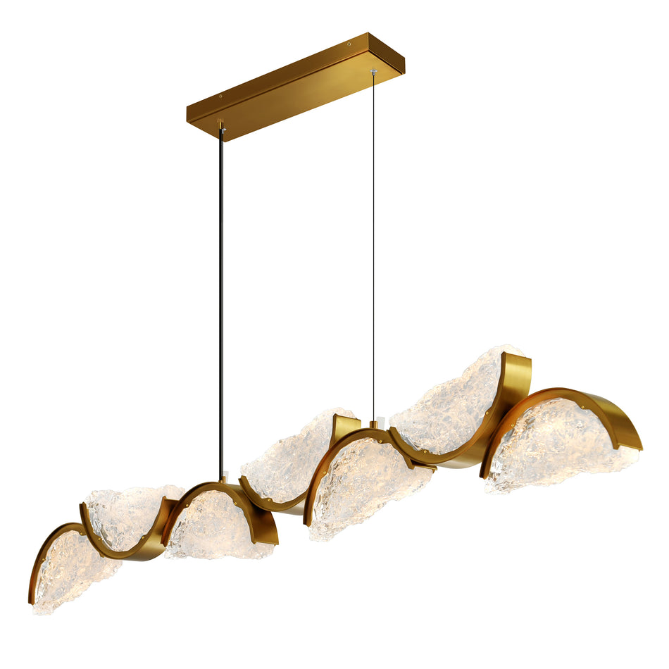 Moon Integrated LED 54in Brass Chandelier with Handcrafted Glass by CWI