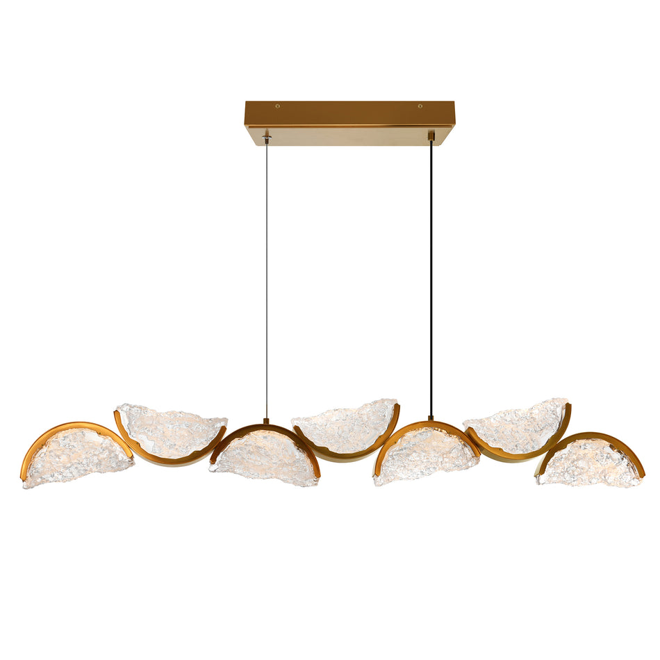 Moon Integrated LED 54in Brass Chandelier with Handcrafted Glass