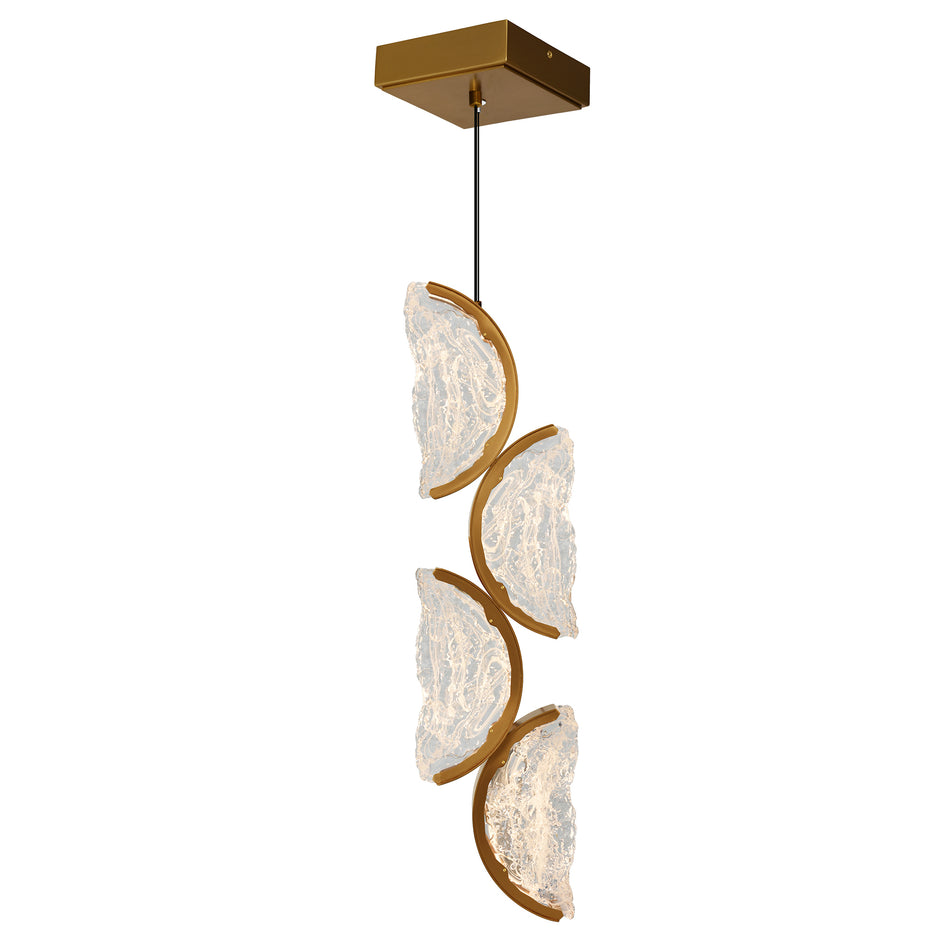 Moon Integrated LED 8in Brass Mini Pendant with Handcrafted Glass