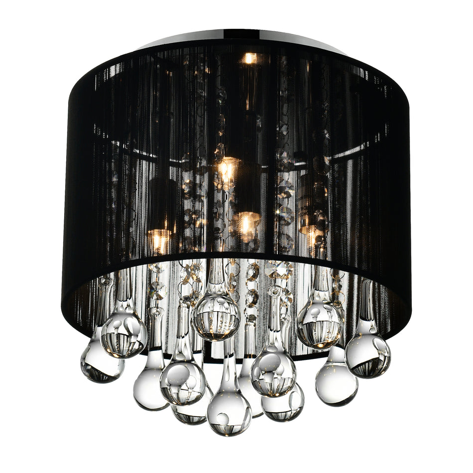 Water Drop 4 Light Chrome Flush Mount With Black Shade by CWI