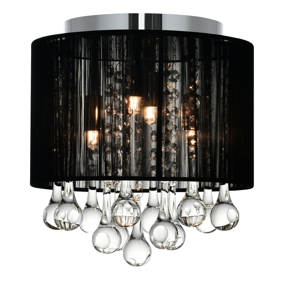 Water Drop 4 Light Chrome Flush Mount With Black Shade