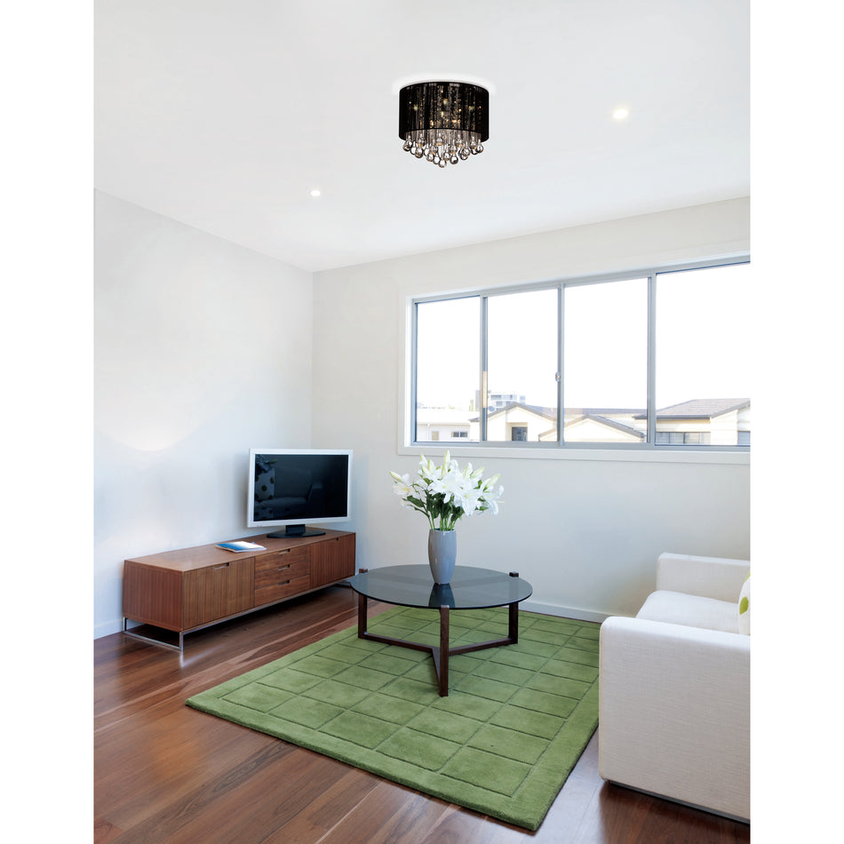 Water Drop 6 Light Chrome Flush Mount With Black Shade by CWI