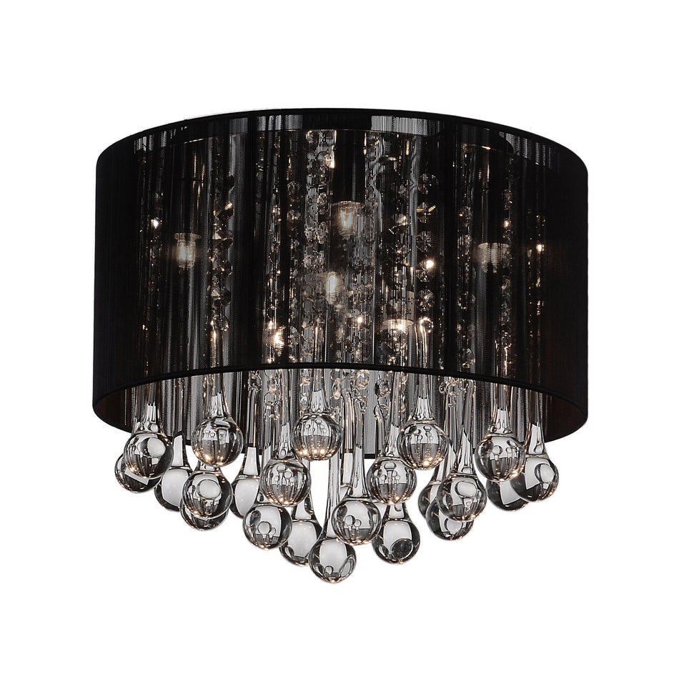 Water Drop 6 Light Chrome Flush Mount With Black Shade