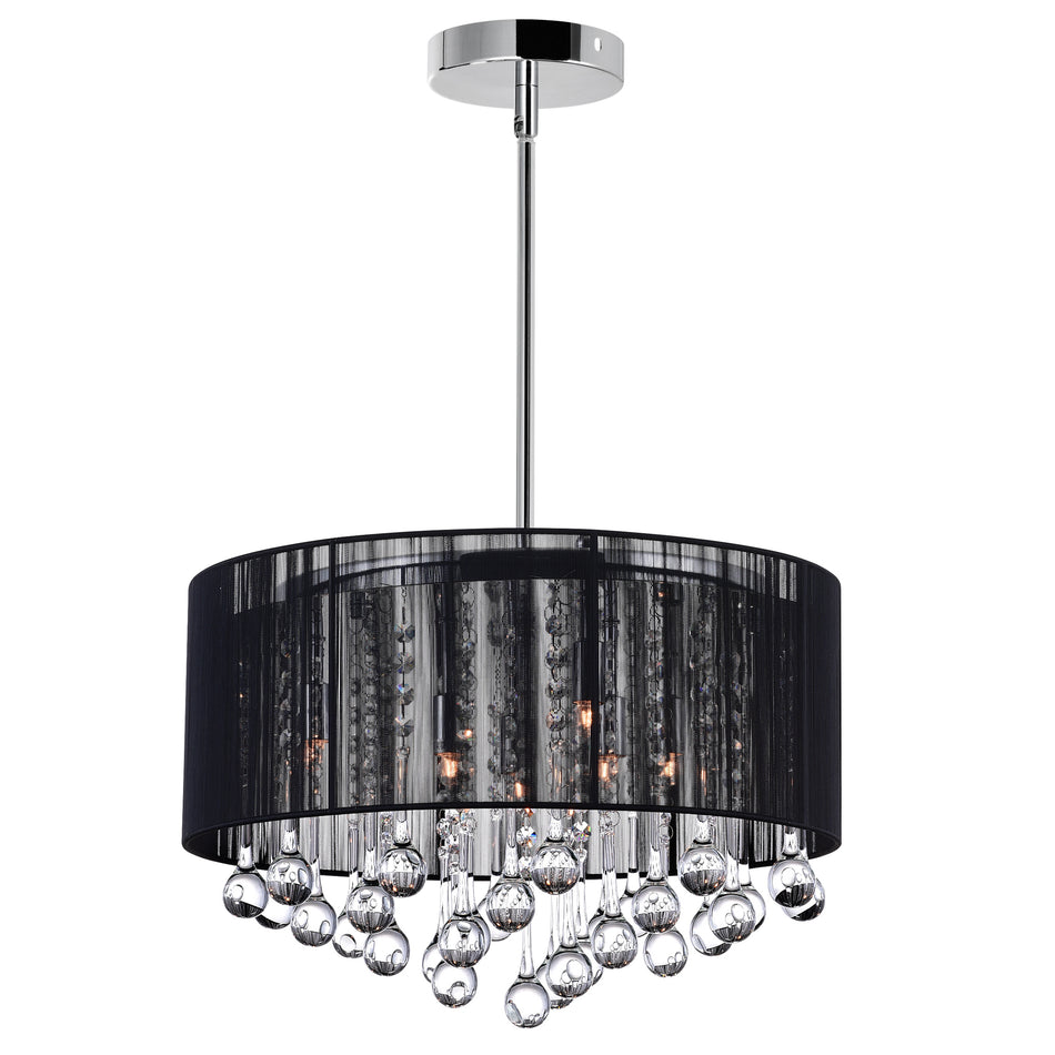 Water Drop 6 Light Chrome Chandelier With Black Shade
