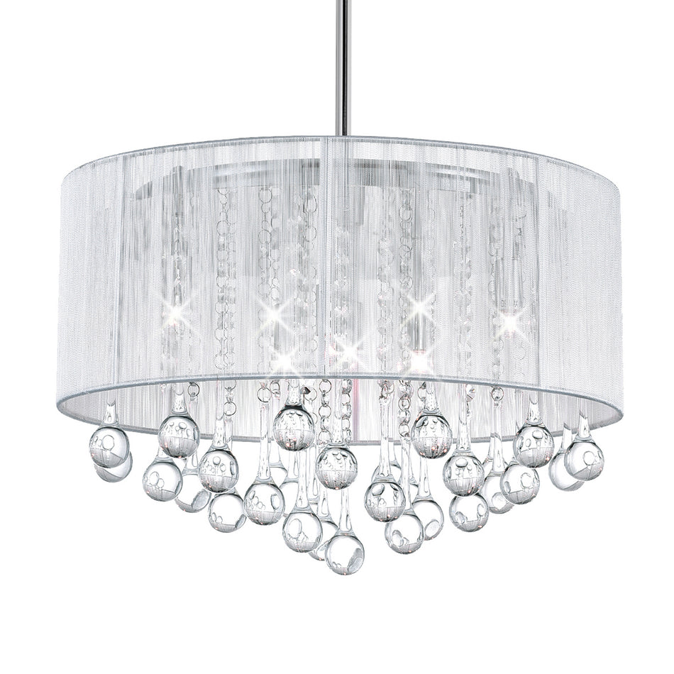Water Drop 6 Light Chrome Chandelier With White Shade by CWI