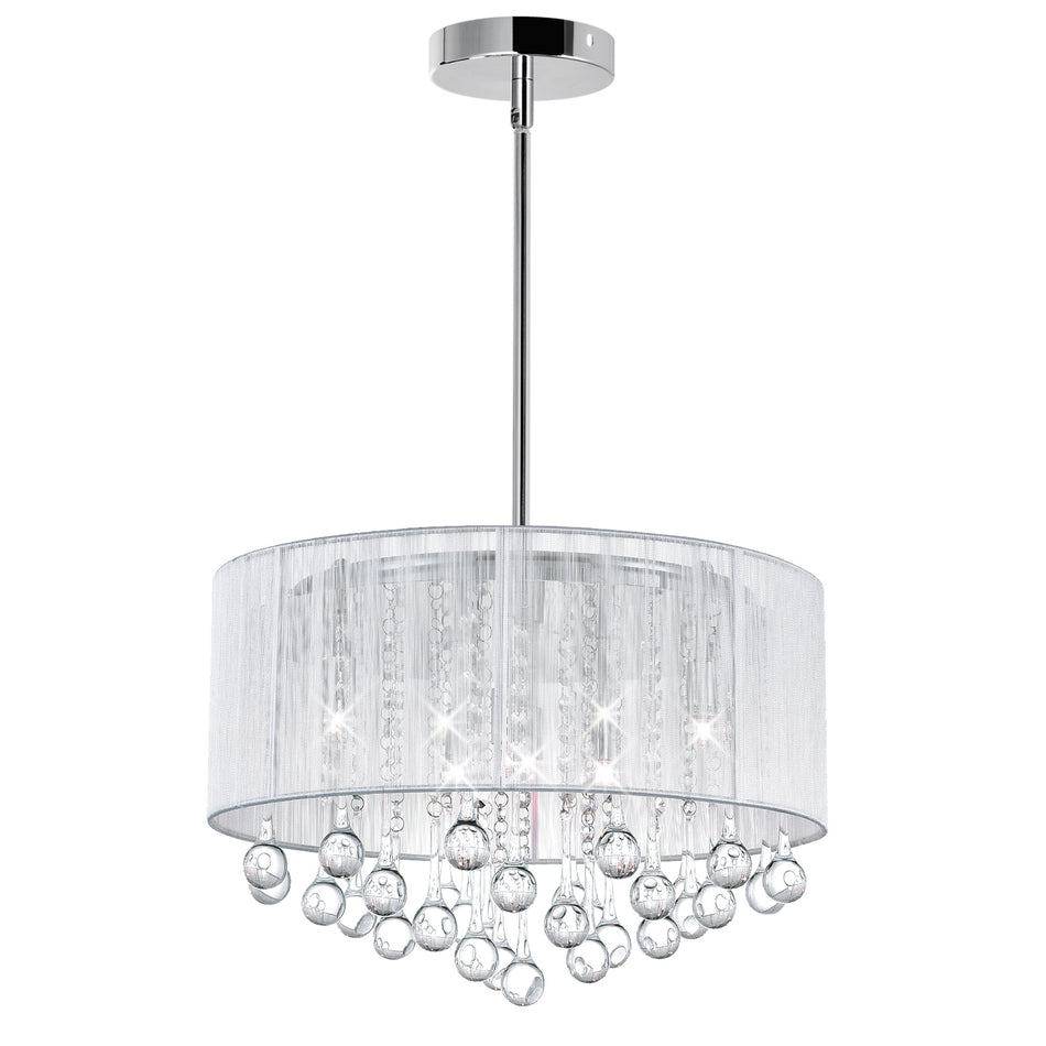 Water Drop 6 Light Chrome Chandelier With White Shade