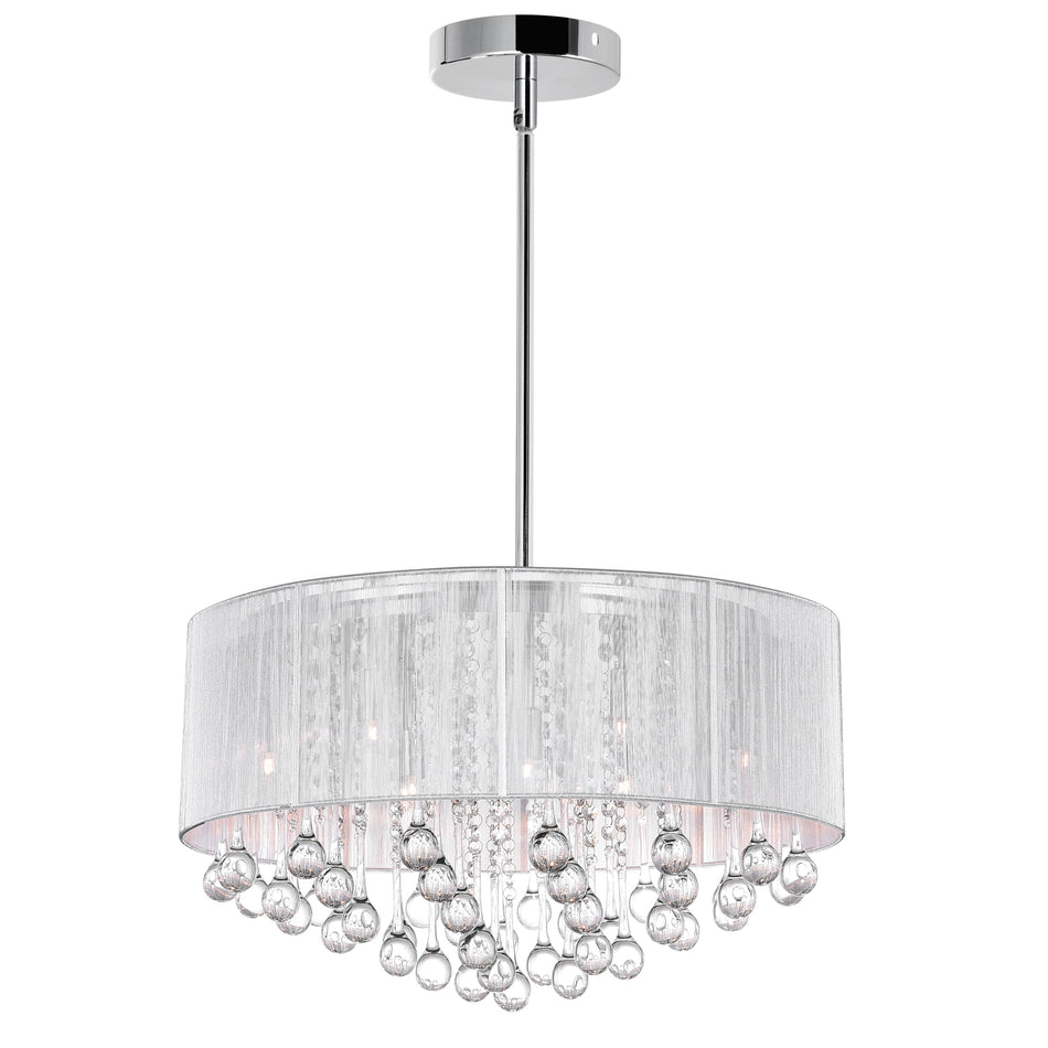 Water Drop 9 Light Chrome Chandelier With White Shade