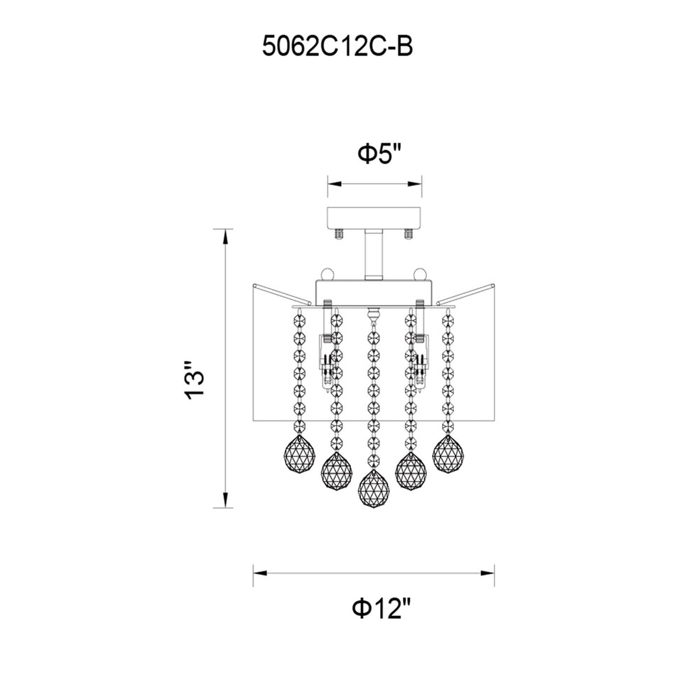 Radiant 3 Light 12in Chrome Drum Shade Flush Mount with Gold Shade by CWI