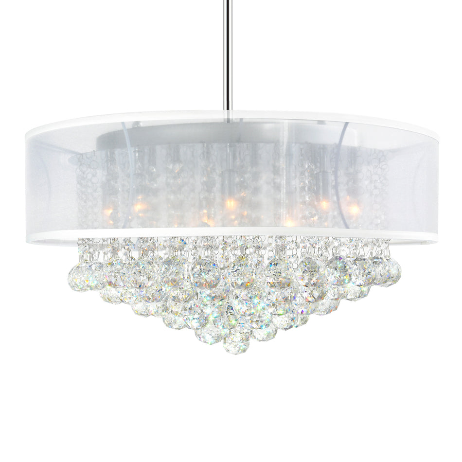 Radiant 12 Light 24in Chrome Drum Shade Chandelier with White Shade by CWI