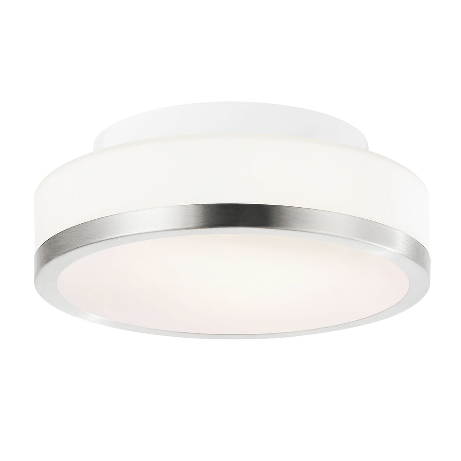 Frosted 1 Light 8in Satin Nickel Drum Shade Flush Mount