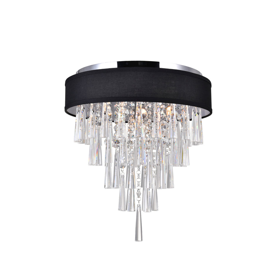 Franca 4 Light 16in Chrome Flush Mount with Black Shade by CWI