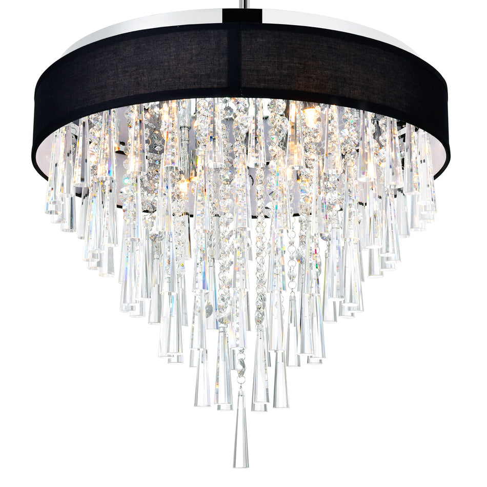 Franca 8 Light 22in Chrome Chandelier with Black Shade by CWI