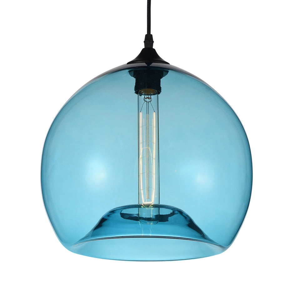 Glass 1 Light 12in Blue Down Mini Pendant by CWI