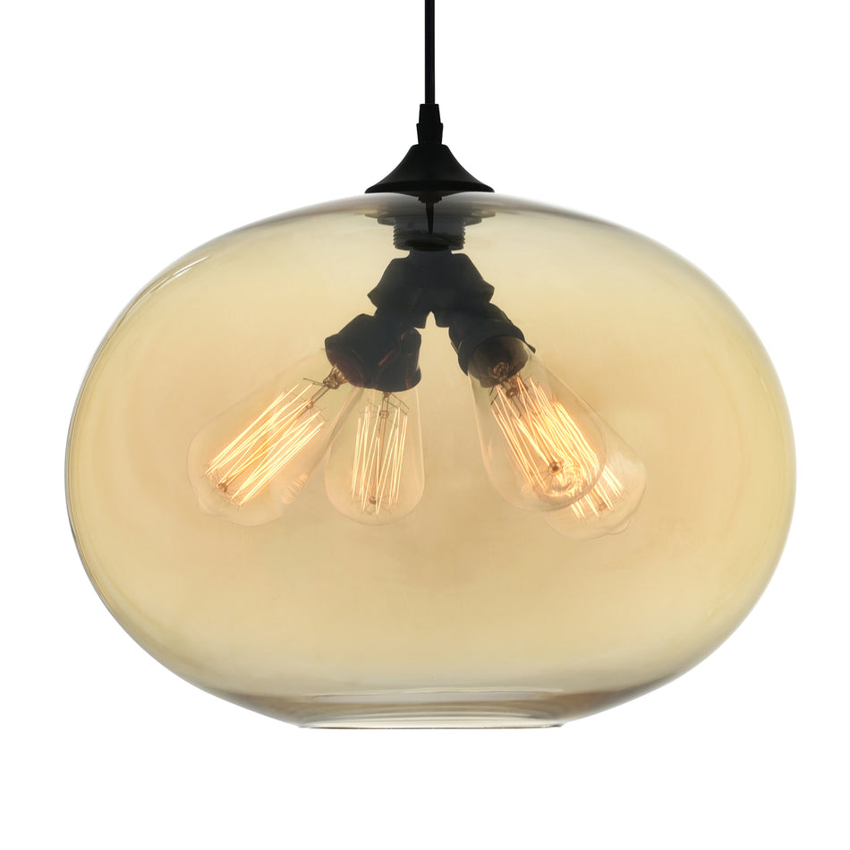 Glass 4 Light 16in Amber Down Pendant by CWI