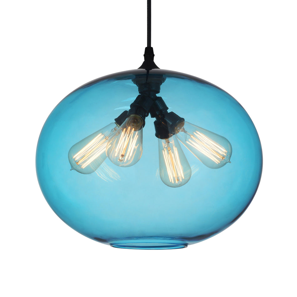 Glass 4 Light 16in Blue Down Pendant by CWI