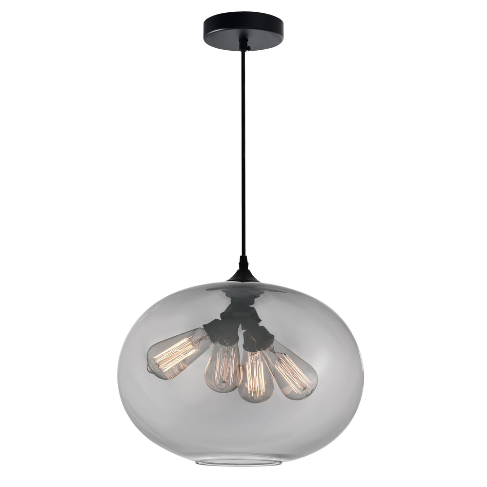Glass 4 Light 16in Smoke Down Pendant