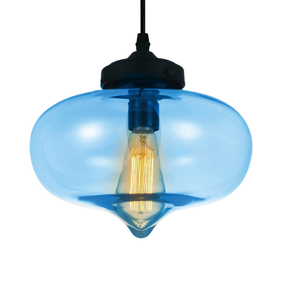 Glass 1 Light Down Mini Pendant With Blue Finish by CWI