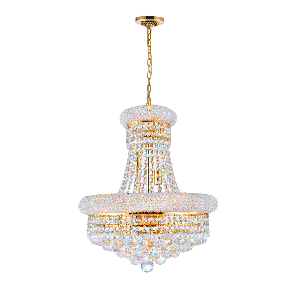 Empire 8 Light 18in Gold Down Chandelier with Crystals