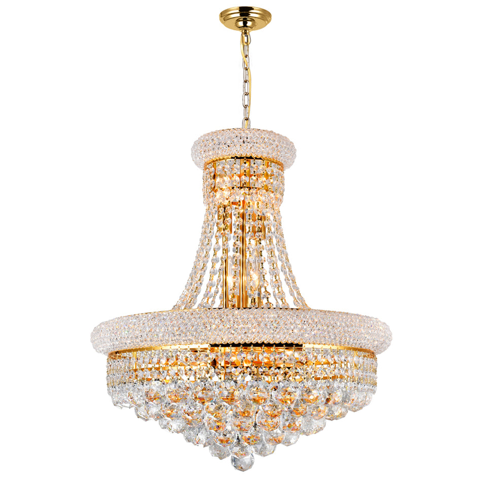 Empire 14 Light 20in Gold Down Chandelier with Crystals