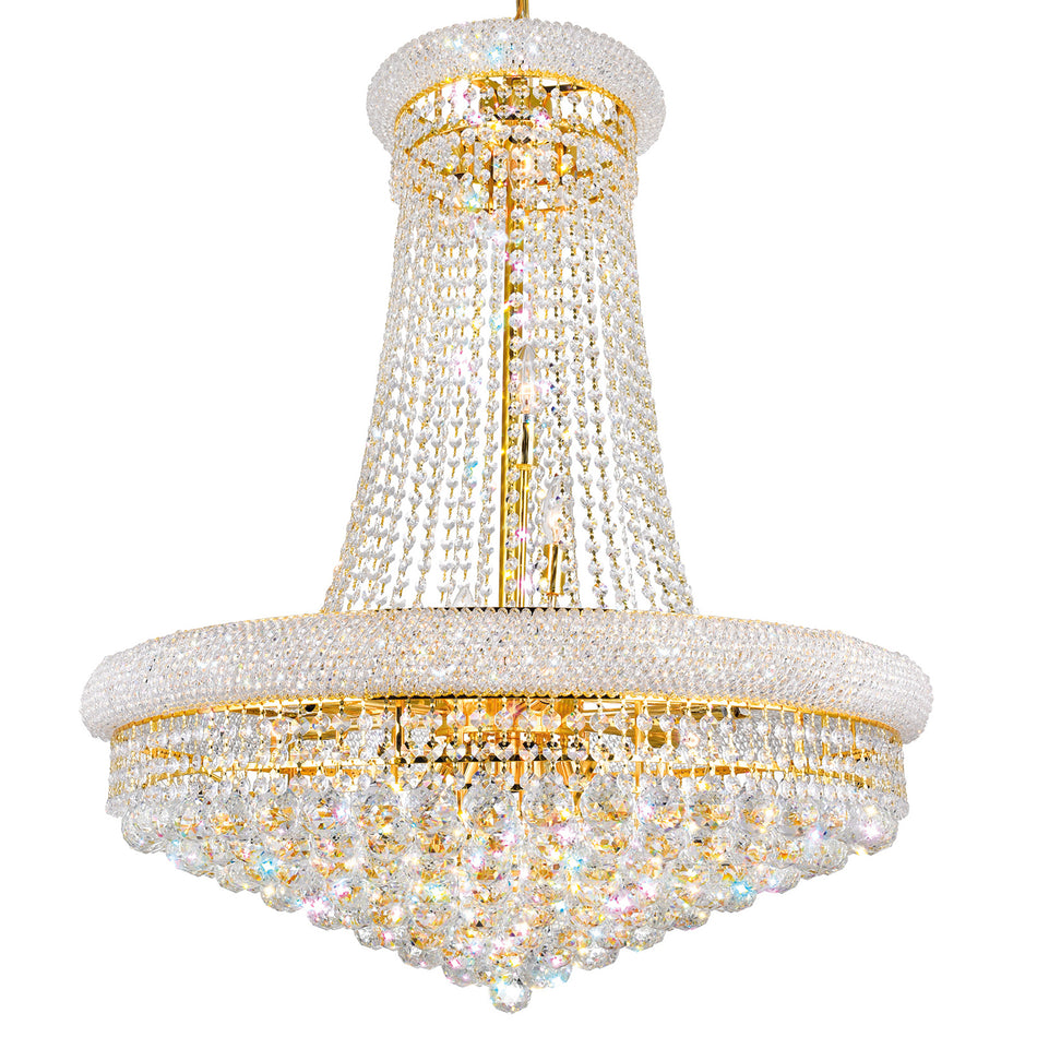 Empire 18 Light 28in Gold Down Chandelier with Crystals by CWI