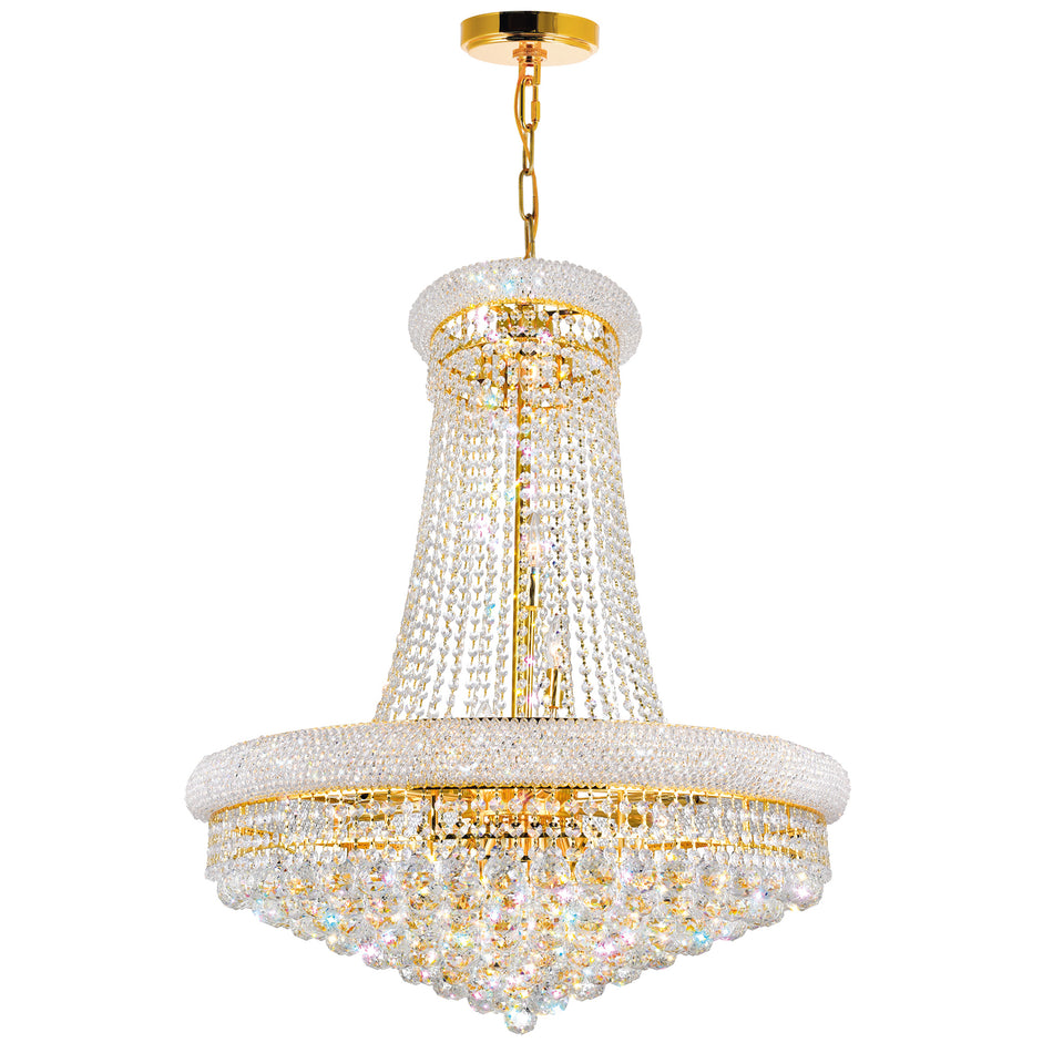 Empire 18 Light 28in Gold Down Chandelier with Crystals