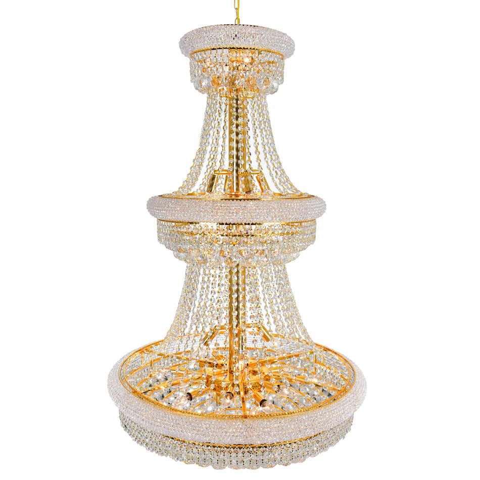 Empire 32 Light 30in Gold Down Chandelier with Crystals by CWI
