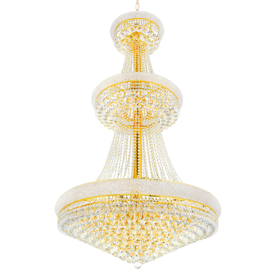Empire 34 Light 36in Gold Down Chandelier with Crystals