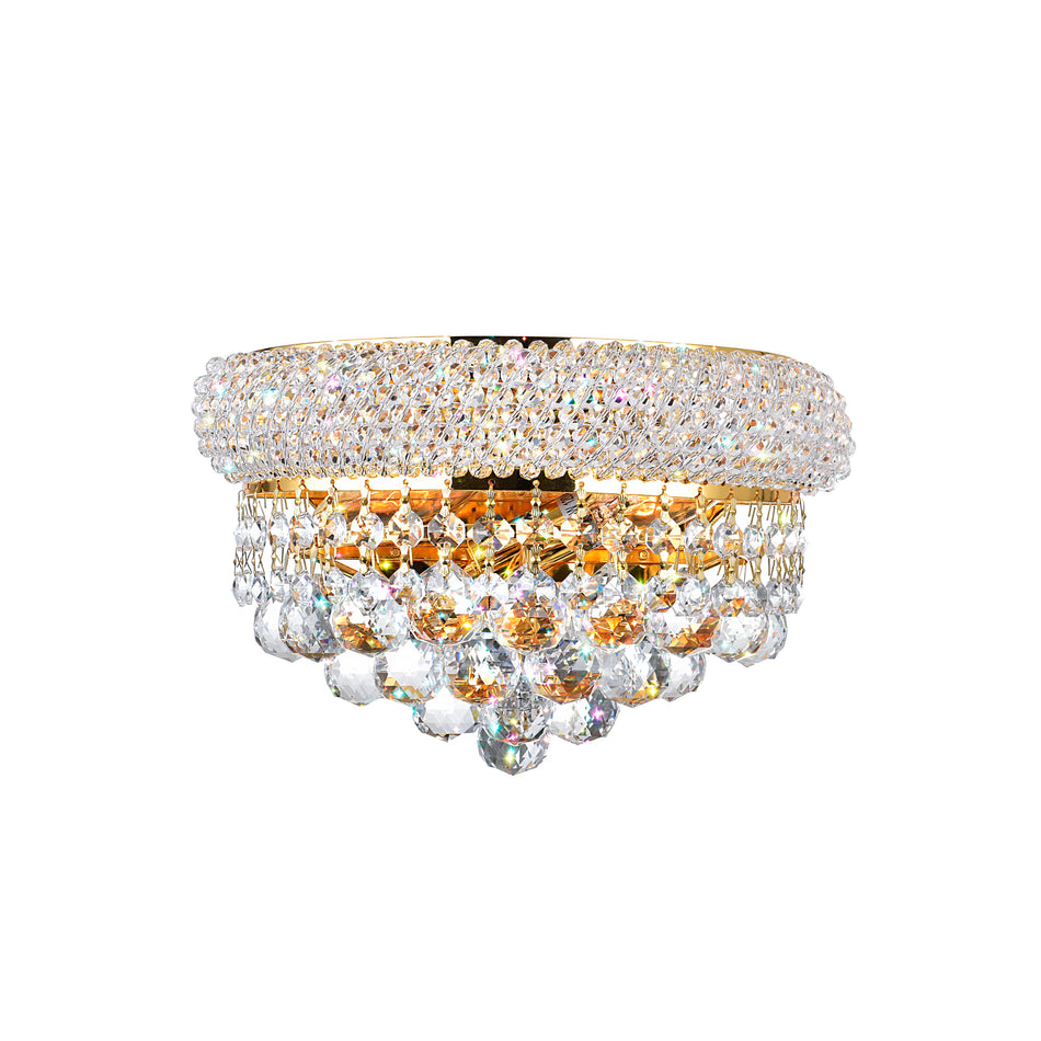 Empire 2 Light 12in Gold Wall Sconce with Crystals